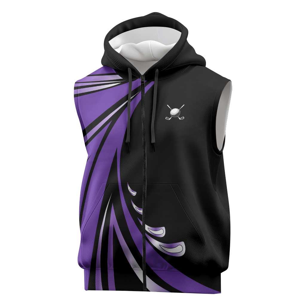 Personalized Purple Winged Golf Ball Sleeveless Zip Hoodie Bold Golf Graphic Design - Wonder Print Shop