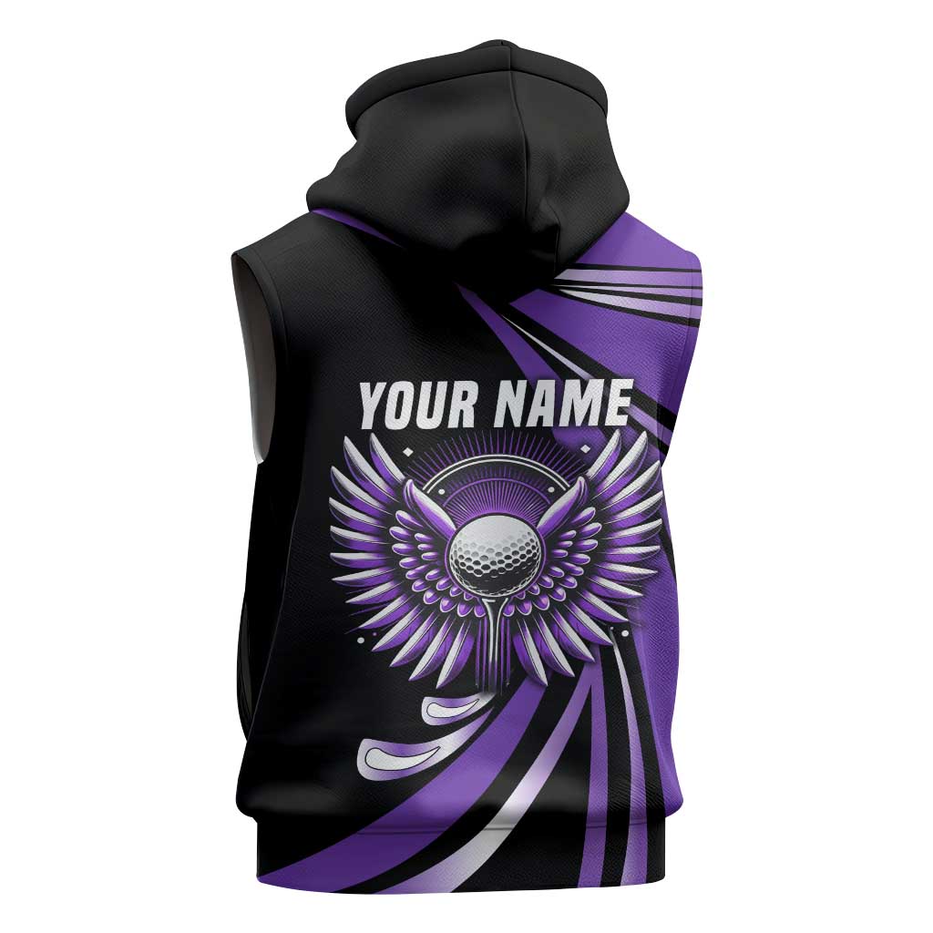 Personalized Purple Winged Golf Ball Sleeveless Zip Hoodie Bold Golf Graphic Design - Wonder Print Shop