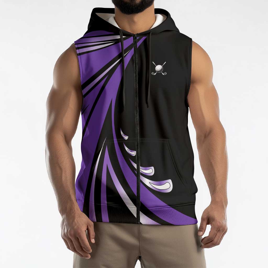 Personalized Purple Winged Golf Ball Sleeveless Zip Hoodie Bold Golf Graphic Design - Wonder Print Shop