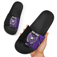 Personalized Purple Winged Golf Ball Slide Sandals Bold Golf Graphic Design - Wonder Print Shop