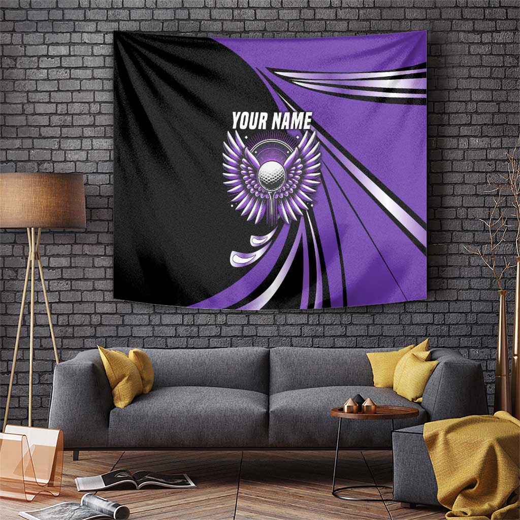 Personalized Purple Winged Golf Ball Tapestry Bold Golf Graphic Design - Wonder Print Shop