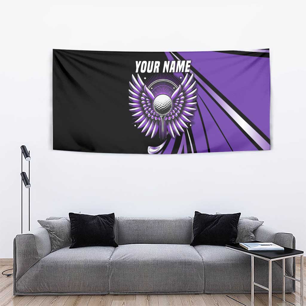 Personalized Purple Winged Golf Ball Tapestry Bold Golf Graphic Design - Wonder Print Shop