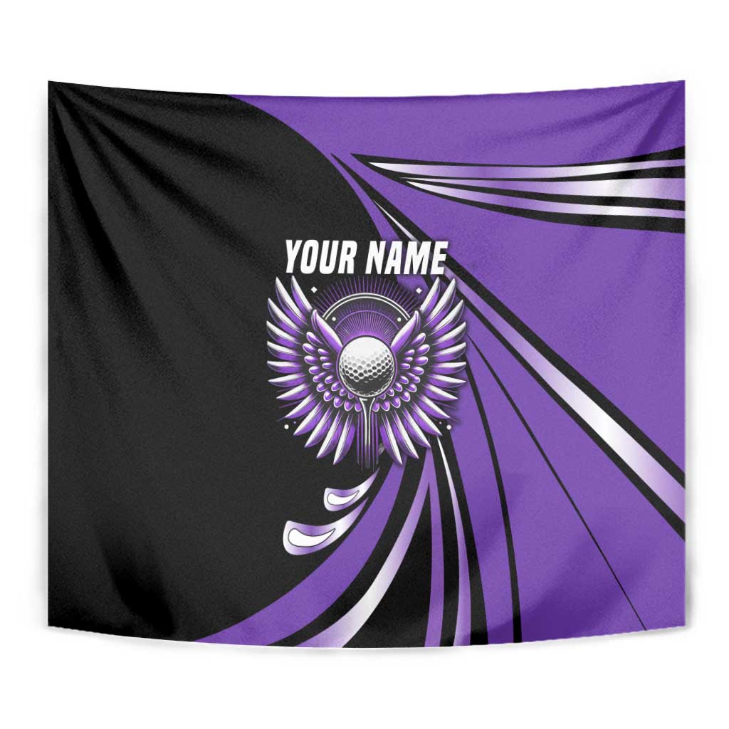 Personalized Purple Winged Golf Ball Tapestry Bold Golf Graphic Design - Wonder Print Shop