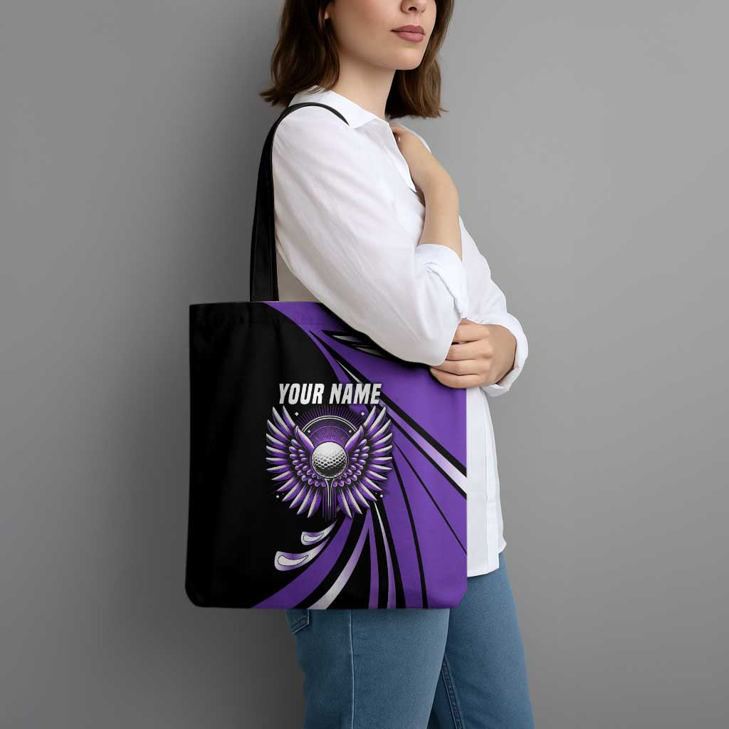 Personalized Purple Winged Golf Ball Tote Bag Bold Golf Graphic Design - Wonder Print Shop