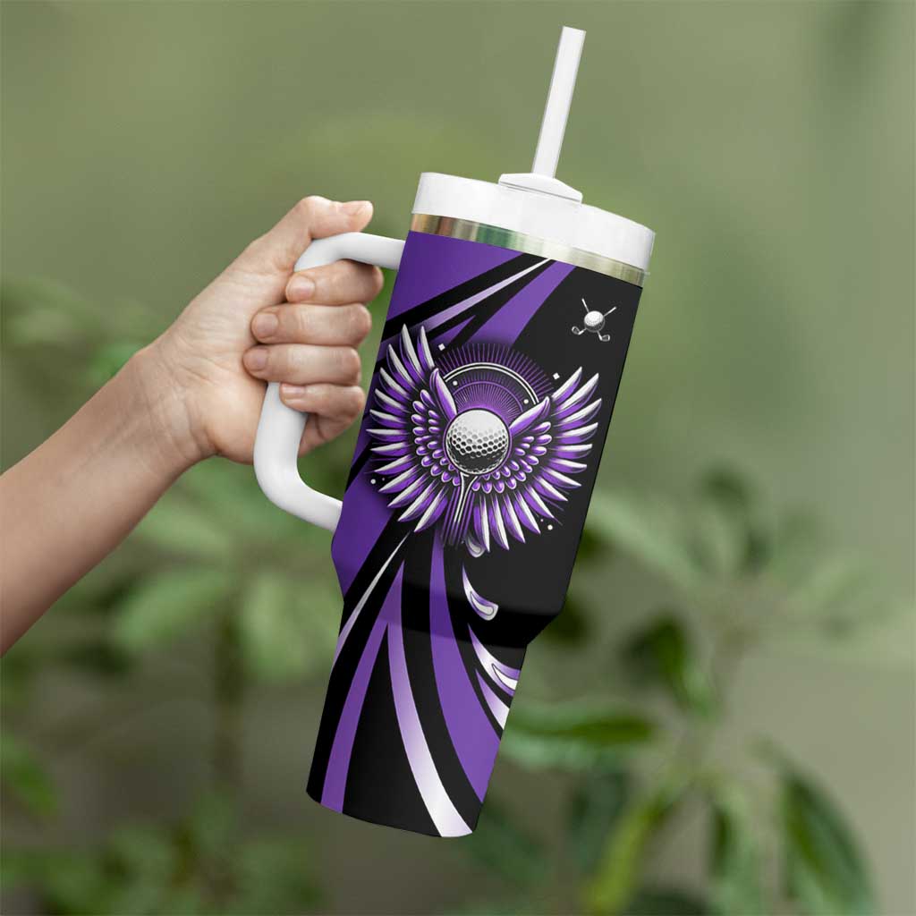 Personalized Purple Winged Golf Ball Tumbler With Handle Bold Golf Graphic Design - Wonder Print Shop