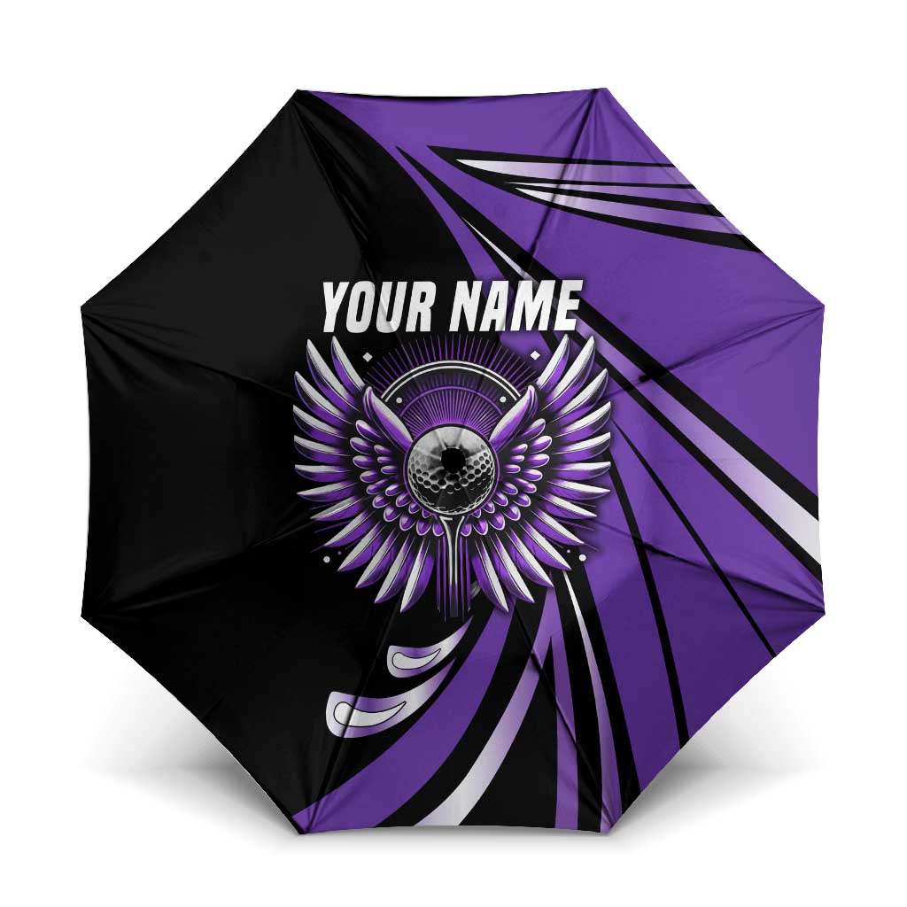 Personalized Purple Winged Golf Ball Umbrella Bold Golf Graphic Design - Wonder Print Shop