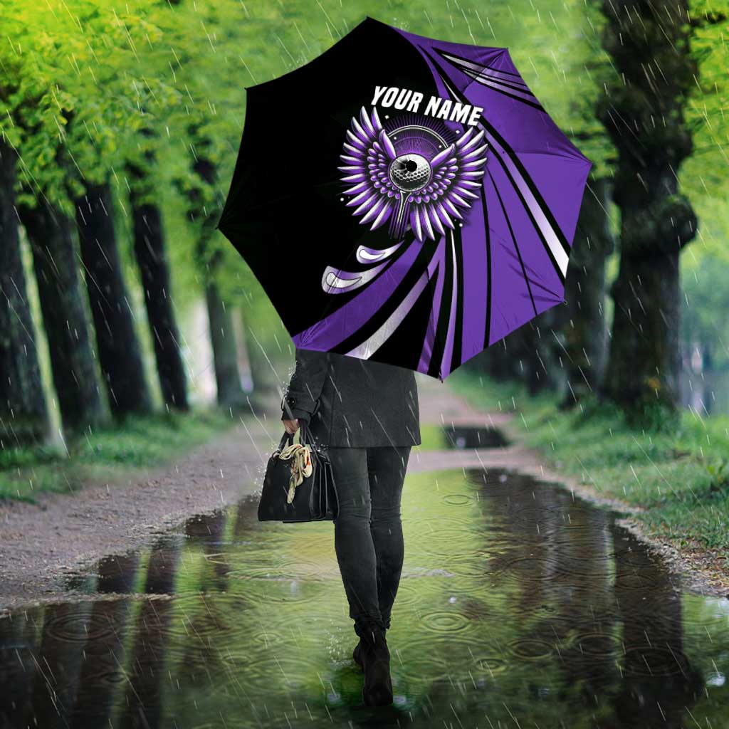 Personalized Purple Winged Golf Ball Umbrella Bold Golf Graphic Design - Wonder Print Shop