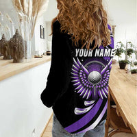 Personalized Purple Winged Golf Ball Women Casual Shirt Bold Golf Graphic Design - Wonder Print Shop