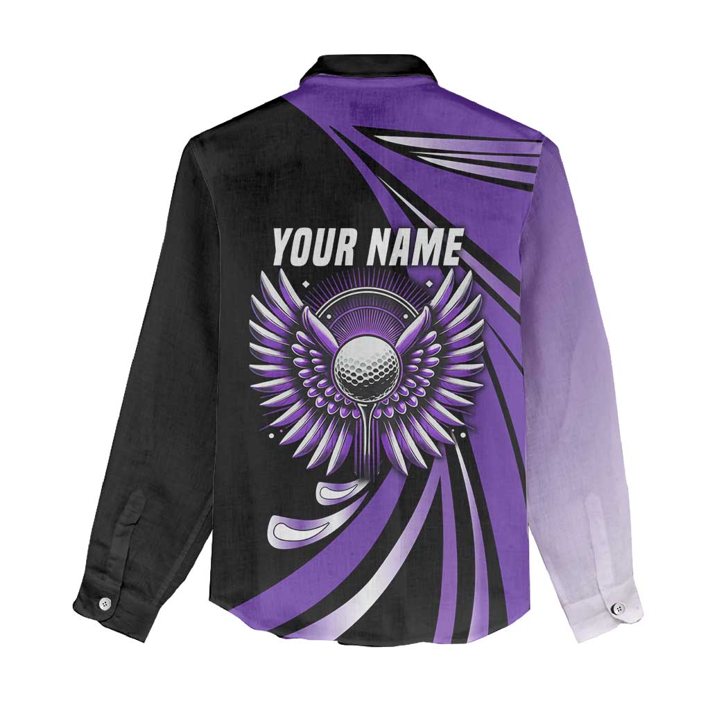Personalized Purple Winged Golf Ball Women Casual Shirt Bold Golf Graphic Design - Wonder Print Shop