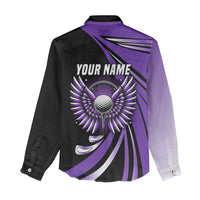 Personalized Purple Winged Golf Ball Women Casual Shirt Bold Golf Graphic Design - Wonder Print Shop