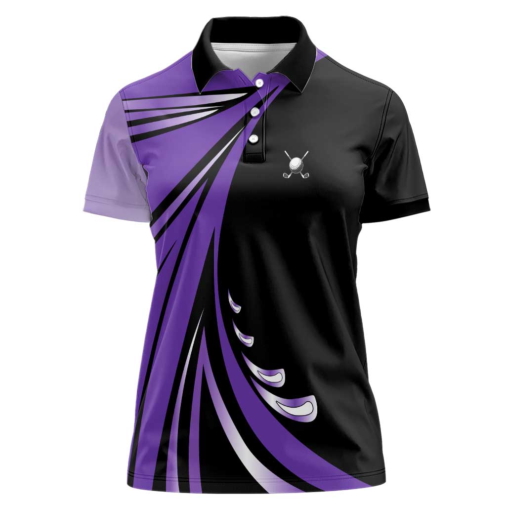 Personalized Purple Winged Golf Ball Women Polo Shirt Bold Golf Graphic Design - Wonder Print Shop