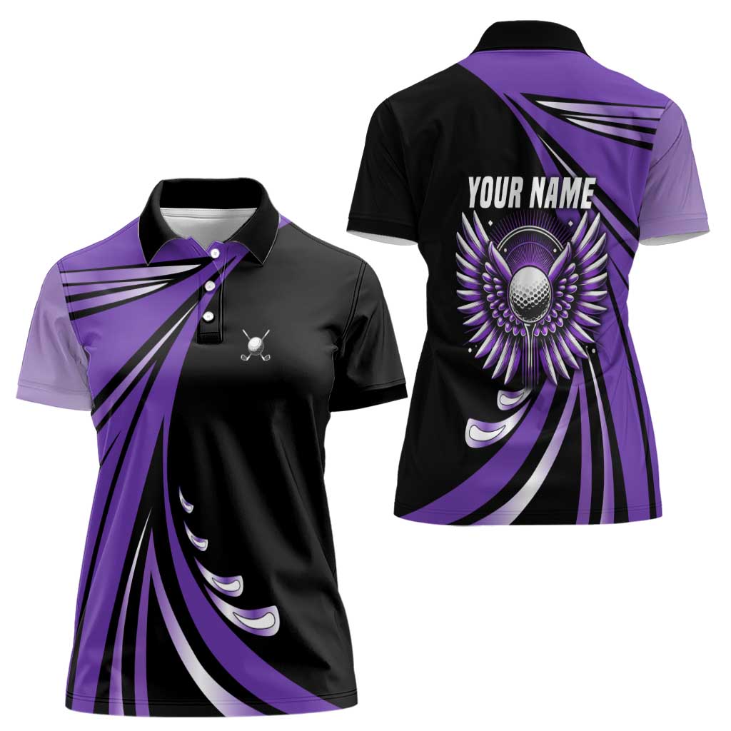 Personalized Purple Winged Golf Ball Women Polo Shirt Bold Golf Graphic Design - Wonder Print Shop