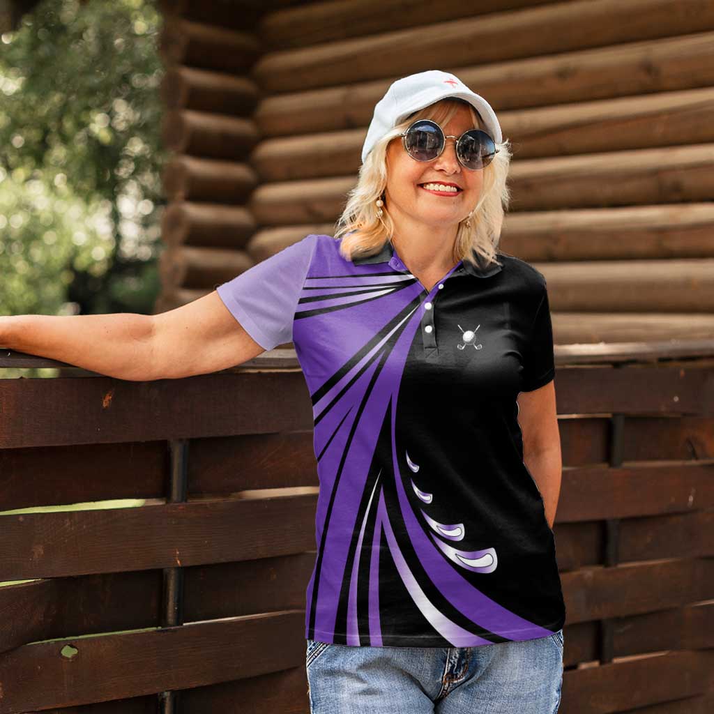 Personalized Purple Winged Golf Ball Women Polo Shirt Bold Golf Graphic Design - Wonder Print Shop