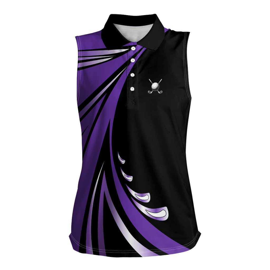 Personalized Purple Winged Golf Ball Women Sleeveless Polo Shirt Bold Golf Graphic Design - Wonder Print Shop