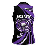 Personalized Purple Winged Golf Ball Women Sleeveless Polo Shirt Bold Golf Graphic Design - Wonder Print Shop