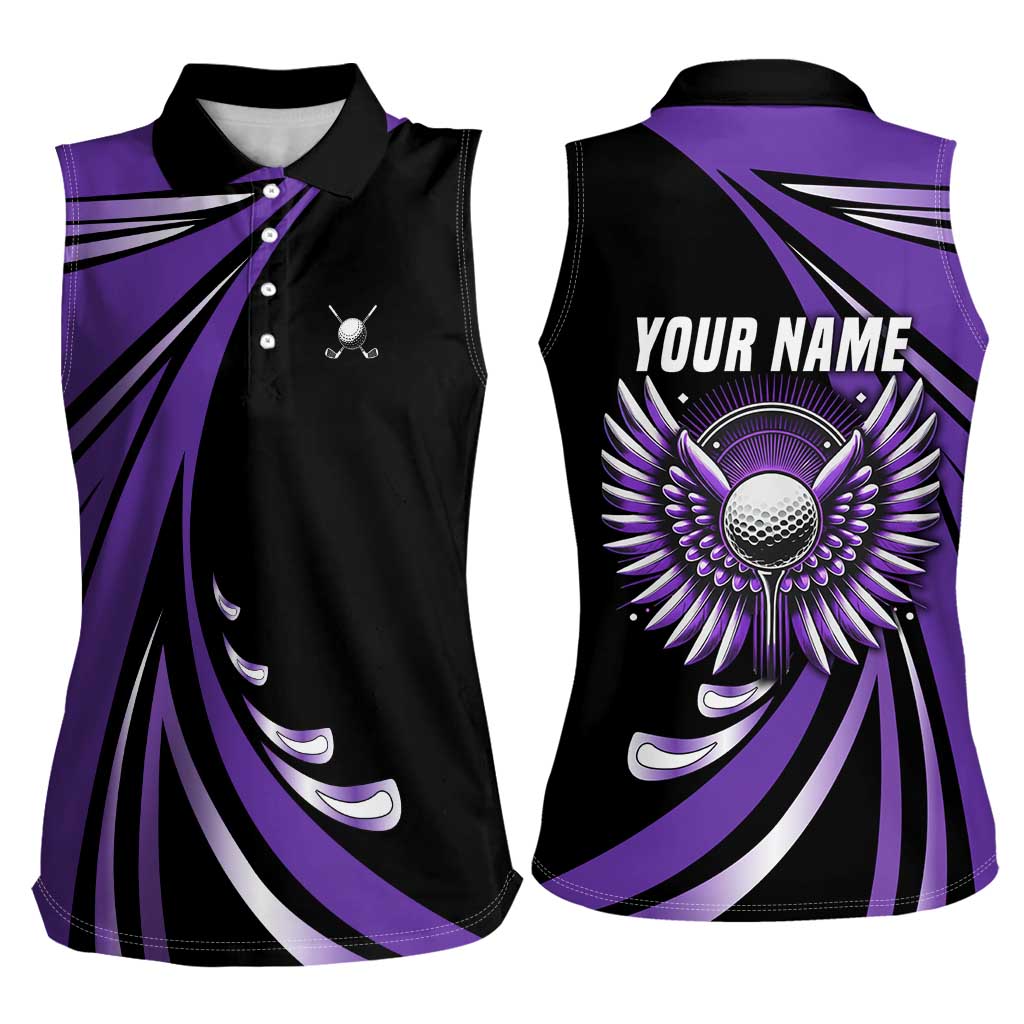 Personalized Purple Winged Golf Ball Women Sleeveless Polo Shirt Bold Golf Graphic Design - Wonder Print Shop