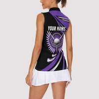Personalized Purple Winged Golf Ball Women Sleeveless Polo Shirt Bold Golf Graphic Design - Wonder Print Shop