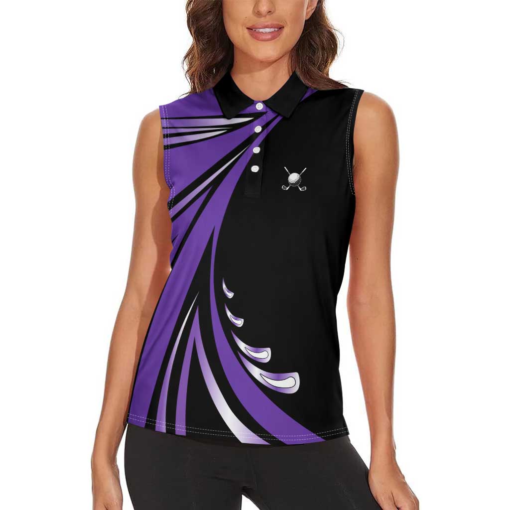 Personalized Purple Winged Golf Ball Women Sleeveless Polo Shirt Bold Golf Graphic Design - Wonder Print Shop