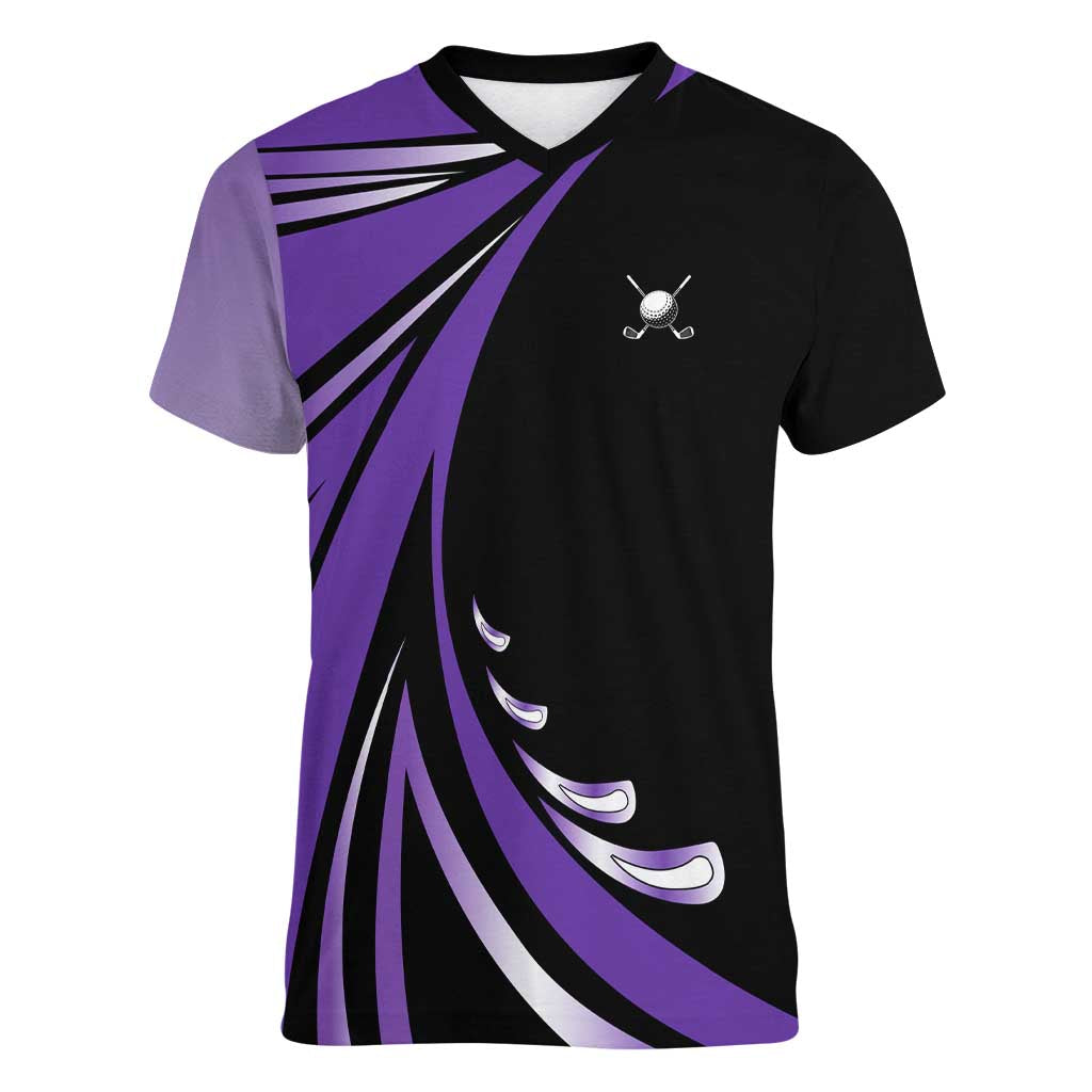 Personalized Purple Winged Golf Ball Women V-Neck T-Shirt Bold Golf Graphic Design - Wonder Print Shop
