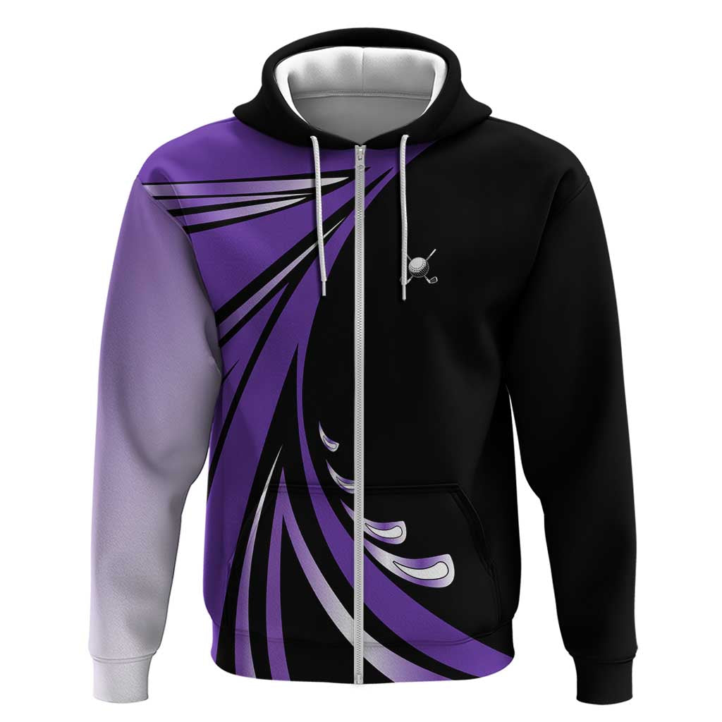 Personalized Purple Winged Golf Ball Zip Hoodie Bold Golf Graphic Design - Wonder Print Shop
