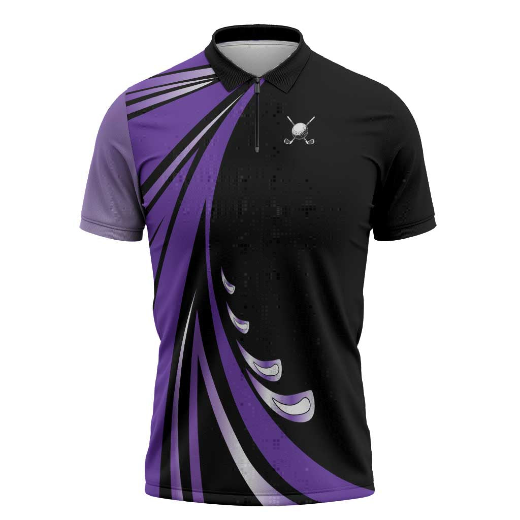 Personalized Purple Winged Golf Ball Zipper Polo Shirt Bold Golf Graphic Design - Wonder Print Shop