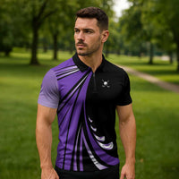 Personalized Purple Winged Golf Ball Zipper Polo Shirt Bold Golf Graphic Design - Wonder Print Shop