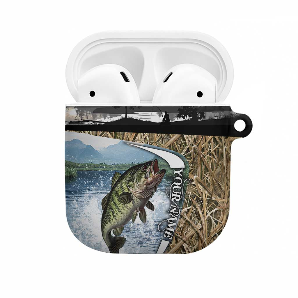 Personalized Largemouth Bass Fishing AirPods Case with Camo Reeds - Outdoor Angler Design - Wonder Print Shop