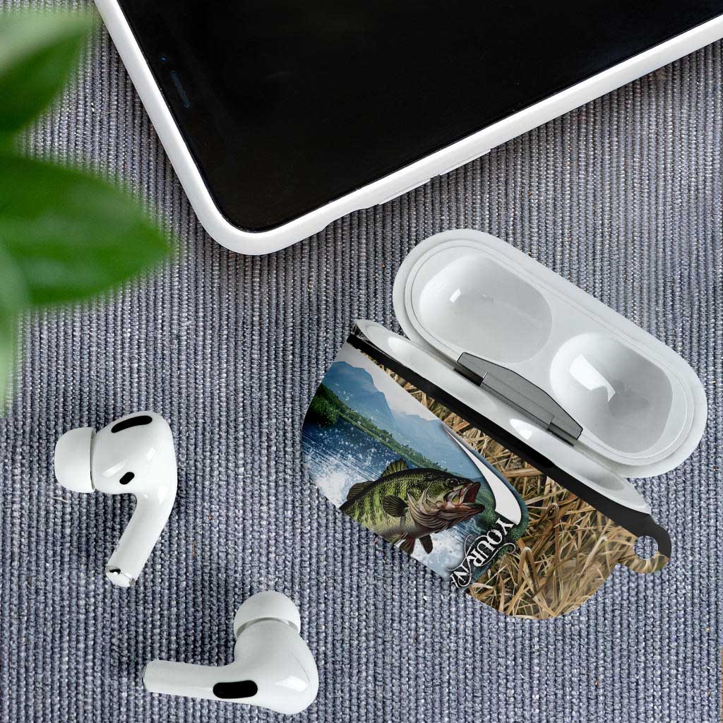 Personalized Largemouth Bass Fishing AirPods Case with Camo Reeds - Outdoor Angler Design - Wonder Print Shop