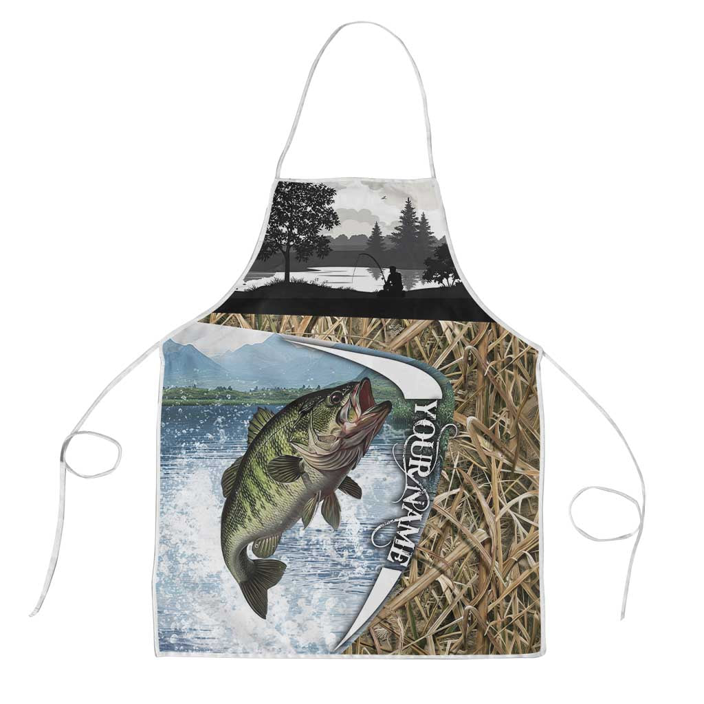 Personalized Largemouth Bass Fishing Apron with Camo Reeds - Outdoor Angler Design - Wonder Print Shop