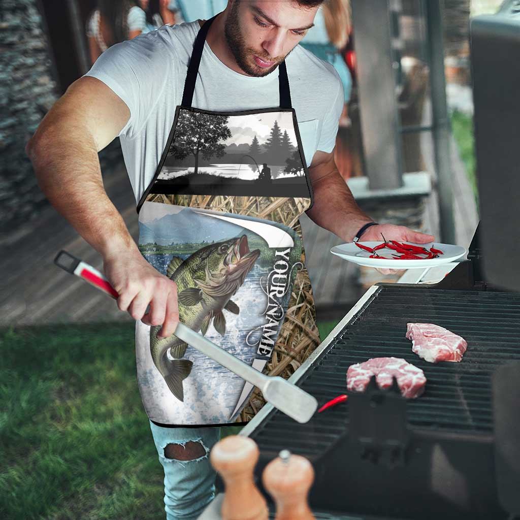 Personalized Largemouth Bass Fishing Apron with Camo Reeds - Outdoor Angler Design - Wonder Print Shop