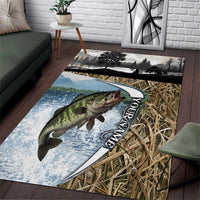 Personalized Largemouth Bass Fishing Area Rug with Camo Reeds - Outdoor Angler Design - Wonder Print Shop