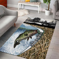 Personalized Largemouth Bass Fishing Area Rug with Camo Reeds - Outdoor Angler Design - Wonder Print Shop