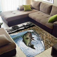 Personalized Largemouth Bass Fishing Area Rug with Camo Reeds - Outdoor Angler Design - Wonder Print Shop