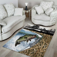 Personalized Largemouth Bass Fishing Area Rug with Camo Reeds - Outdoor Angler Design - Wonder Print Shop