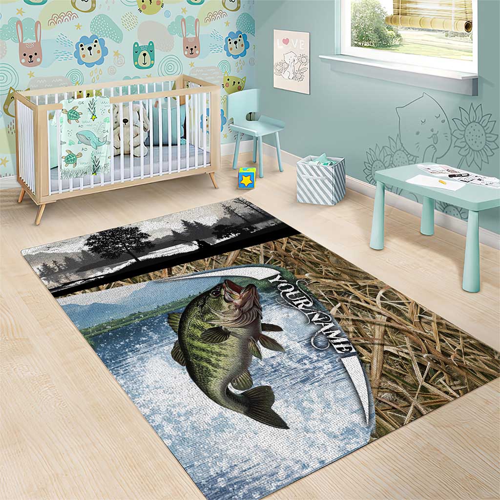 Personalized Largemouth Bass Fishing Area Rug with Camo Reeds - Outdoor Angler Design - Wonder Print Shop