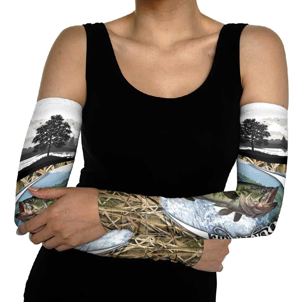 Personalized Largemouth Bass Fishing Arm Sleeves with Camo Reeds - Outdoor Angler Design - Wonder Print Shop