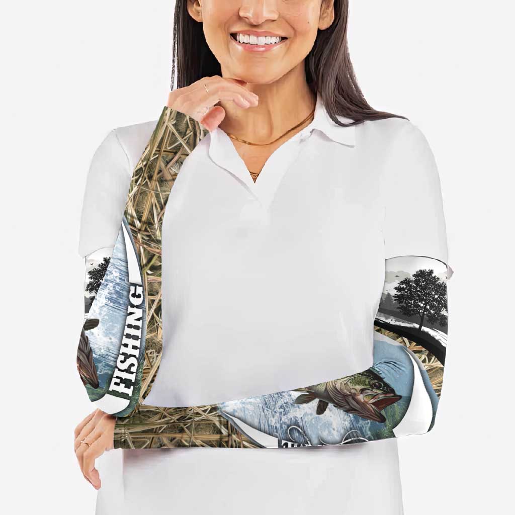 Personalized Largemouth Bass Fishing Arm Sleeves with Camo Reeds - Outdoor Angler Design - Wonder Print Shop
