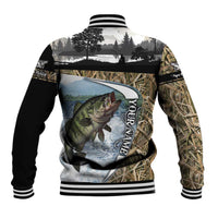 Personalized Largemouth Bass Fishing Baseball Jacket with Camo Reeds - Outdoor Angler Design - Wonder Print Shop
