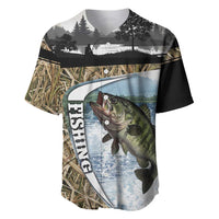 Personalized Largemouth Bass Fishing Baseball Jersey with Camo Reeds - Outdoor Angler Design - Wonder Print Shop