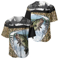 Personalized Largemouth Bass Fishing Baseball Jersey with Camo Reeds - Outdoor Angler Design - Wonder Print Shop