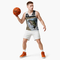 Personalized Largemouth Bass Fishing Basketball Jersey with Camo Reeds - Outdoor Angler Design - Wonder Print Shop
