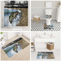 Personalized Largemouth Bass Fishing Bathroom Set with Camo Reeds - Outdoor Angler Design - Wonder Print Shop