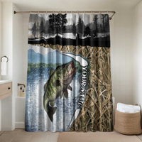 Personalized Largemouth Bass Fishing Bathroom Set with Camo Reeds - Outdoor Angler Design - Wonder Print Shop