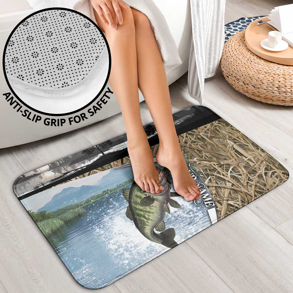 Personalized Largemouth Bass Fishing Bathroom Set with Camo Reeds - Outdoor Angler Design - Wonder Print Shop