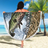Personalized Largemouth Bass Fishing Beach Blanket with Camo Reeds - Outdoor Angler Design - Wonder Print Shop