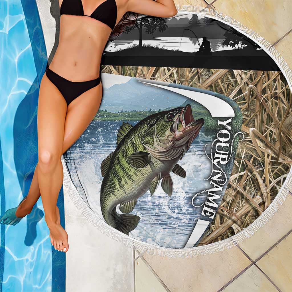 Personalized Largemouth Bass Fishing Beach Blanket with Camo Reeds - Outdoor Angler Design - Wonder Print Shop