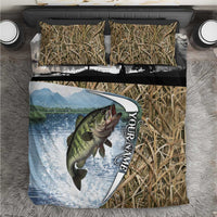 Personalized Largemouth Bass Fishing Bedding Set with Camo Reeds - Outdoor Angler Design - Wonder Print Shop
