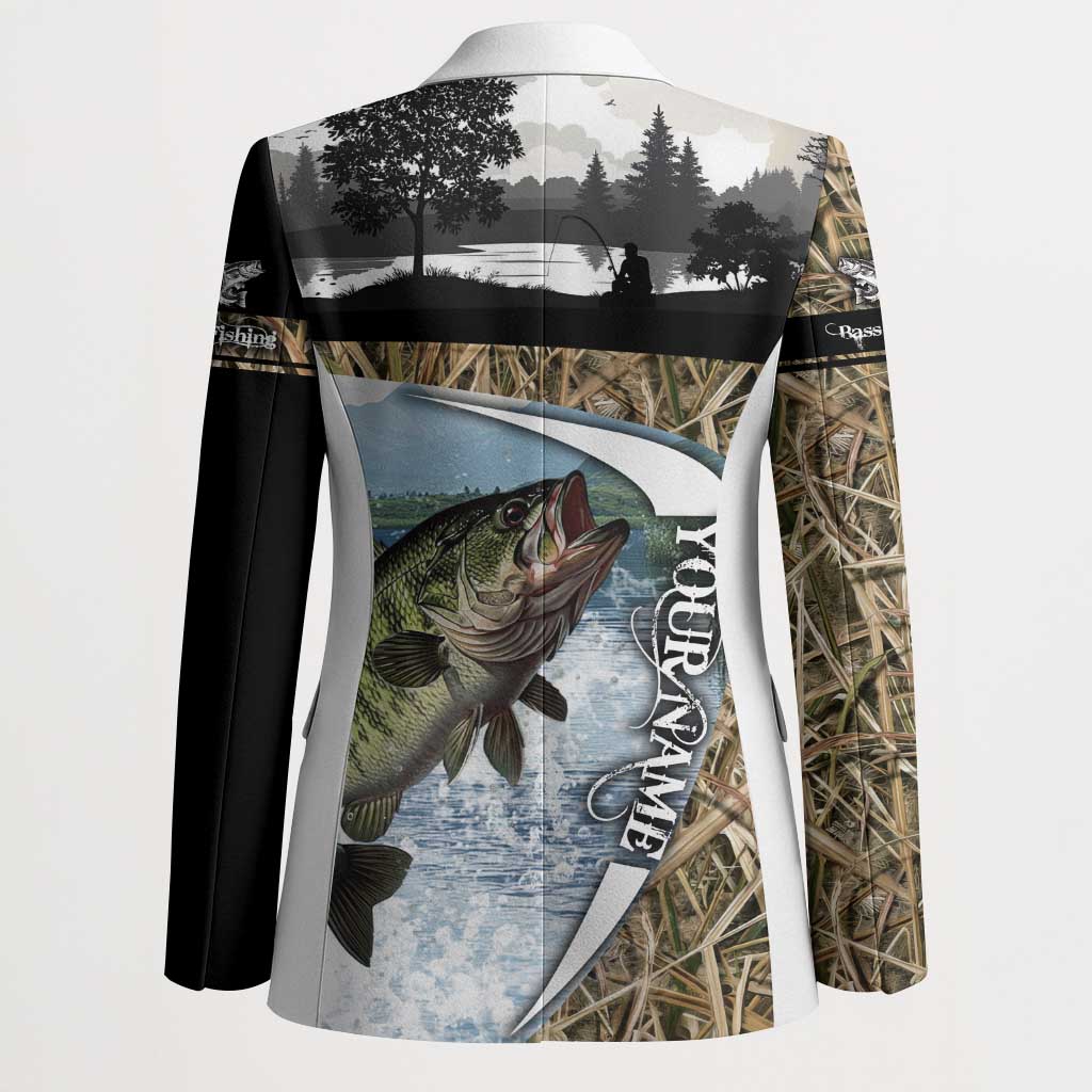 Personalized Largemouth Bass Fishing Blazer with Camo Reeds - Outdoor Angler Design - Wonder Print Shop
