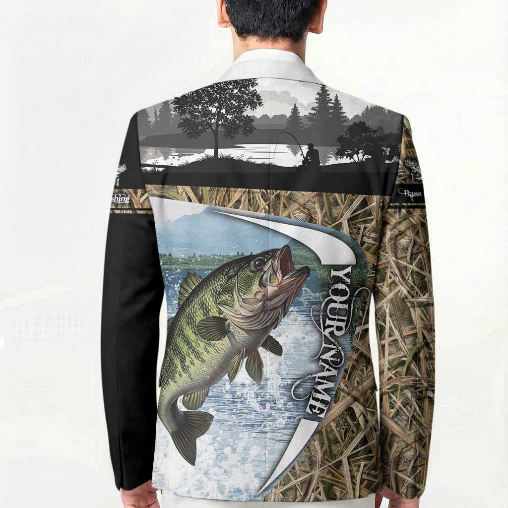 Personalized Largemouth Bass Fishing Blazer with Camo Reeds - Outdoor Angler Design - Wonder Print Shop