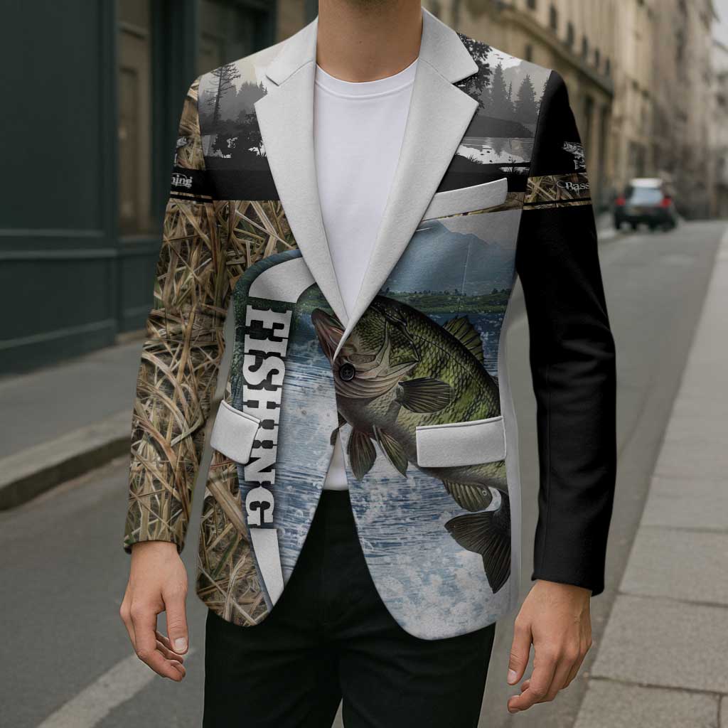 Personalized Largemouth Bass Fishing Blazer with Camo Reeds - Outdoor Angler Design - Wonder Print Shop